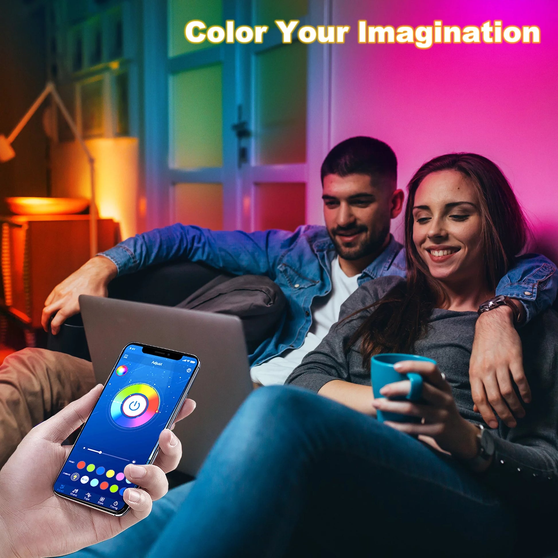 50Ft LED Strip Lights,Color Changing Music Sync with Remote Control,Timer Schedule,Led Lights for Room,Bedroom(App+Remote +Mic)