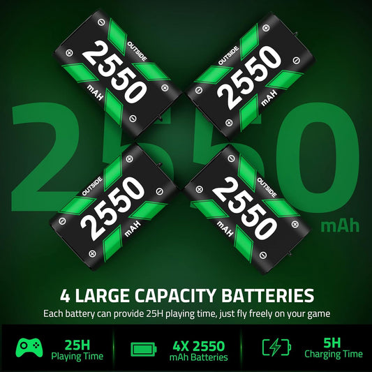Charger for X-1 Controller Battery Pack, 4X 2550Mah Rechargeable Battery Packs Charging Station, Battery Charger Accessories Kit for X-1/Series X|S/One S|X/One Elite Controllers, Xbox 360 Batteries