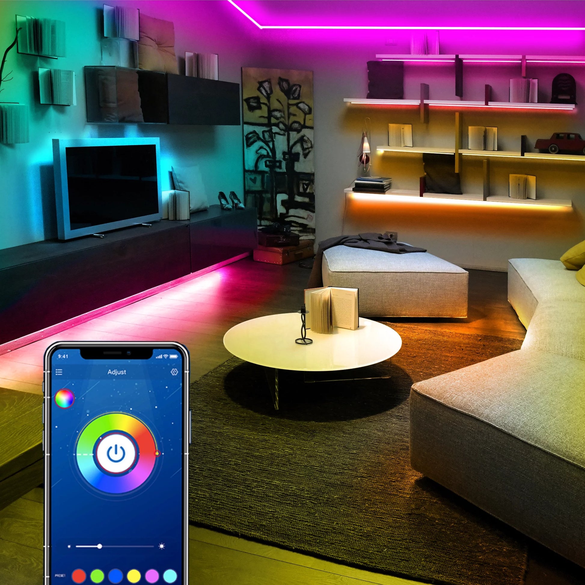 50Ft LED Strip Lights,Color Changing Music Sync with Remote Control,Timer Schedule,Led Lights for Room,Bedroom(App+Remote +Mic)