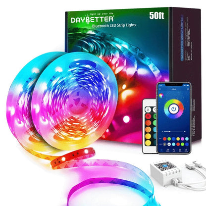 50Ft LED Strip Lights,Color Changing Music Sync with Remote Control,Timer Schedule,Led Lights for Room,Bedroom(App+Remote +Mic)